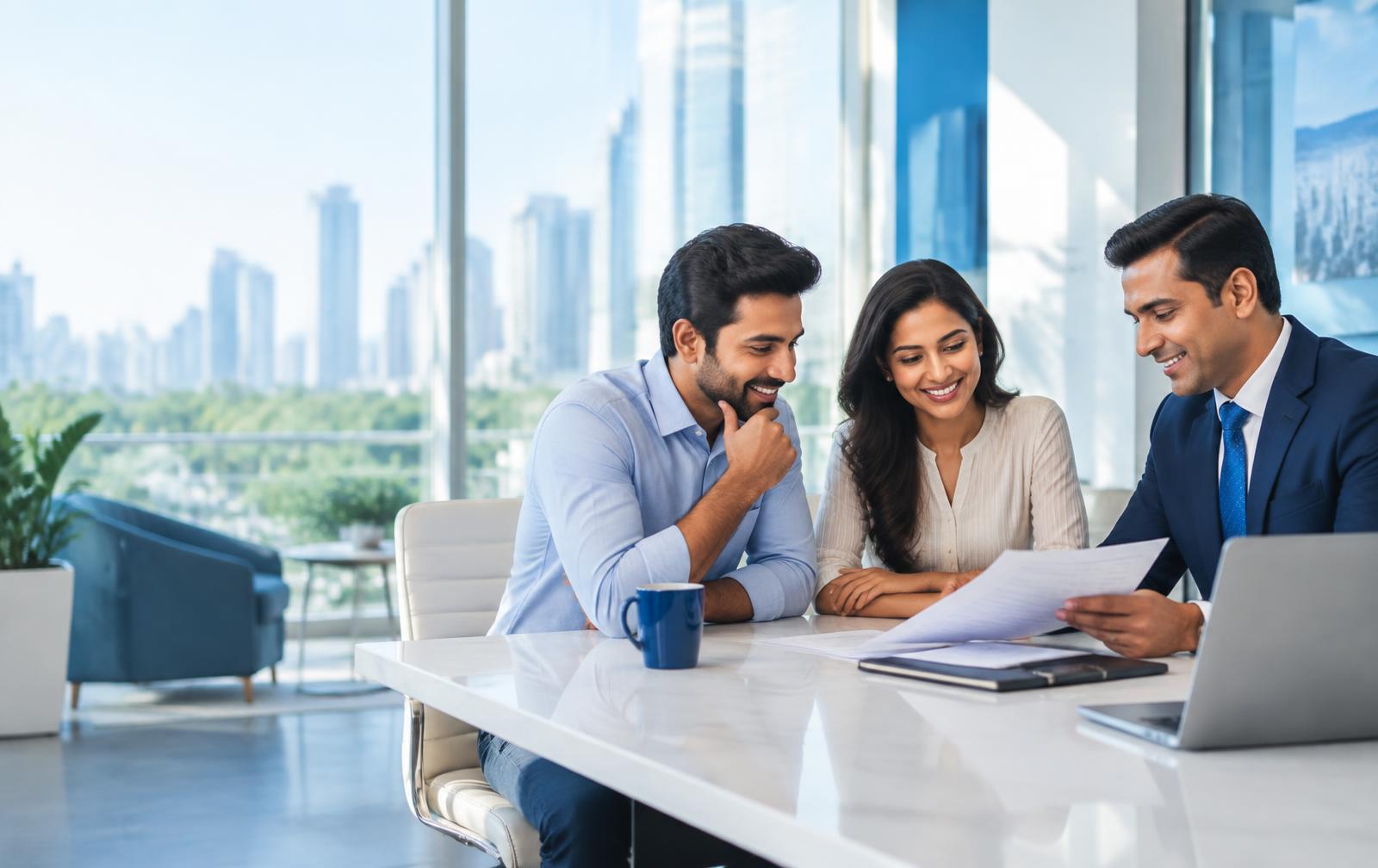 Loan consultant discussing finance options with customers